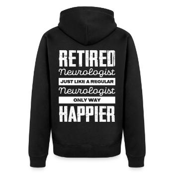 Ruhestand Neurologe: Glücklich statt Gewöhnlich - Unisex Premium Bio Zip Hoodie - Schwarz - Hinten - Nico (187cm)