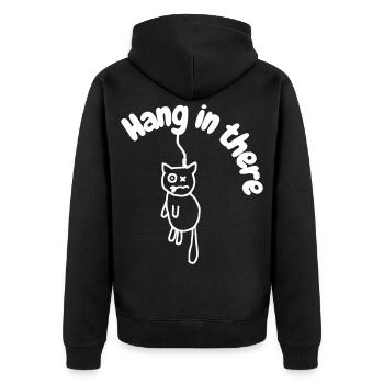 Hanginthere4 - Unisex Premium Bio Zip Hoodie - Schwarz - Hinten - Nico (187cm)