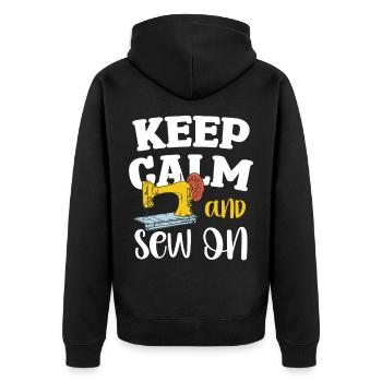 Keep Calm and Sew On - Unisex Premium Organic Zip Hoodie - black - Back - Nico (187cm)