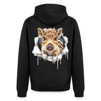 Lustiges Ferkel Riss - Süßes Schweinchen Geschenk - Unisex Premium Bio Zip Hoodie - Schwarz - Hinten - Nico (187cm)