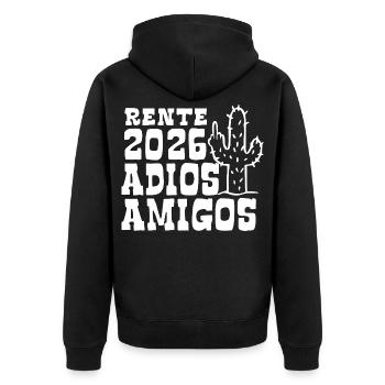 Adios Amigos Rente 2026 - Ruhestand - Pension - Unisex Premium Bio Zip Hoodie - Schwarz - Hinten - Nico (187cm)