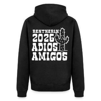 Adios Amigos Rentnerin 2026 - Ruhestand - Pension - Unisex Premium Bio Zip Hoodie - Schwarz - Hinten - Nico (187cm)