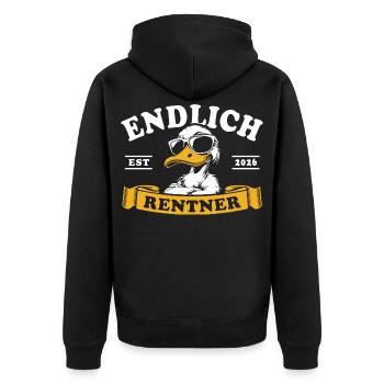 Cartoon Rente 2026 - Ruhestand - Pension - Unisex Premium Bio Zip Hoodie - Schwarz - Hinten - Nico (187cm)