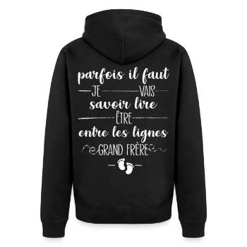 Ankündigung des zukünftigen Big Brother Babys - Unisex Premium Bio Zip Hoodie - Schwarz - Hinten - Nico (187cm)