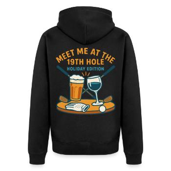 Treffen Sie mich beim 19. Loch Holiday Cheer - Unisex Premium Bio Zip Hoodie - Schwarz - Hinten - Nico (187cm)