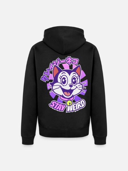 Crazy Cartoon Cat - Unisex Premium Organic Zip Hoodie - black