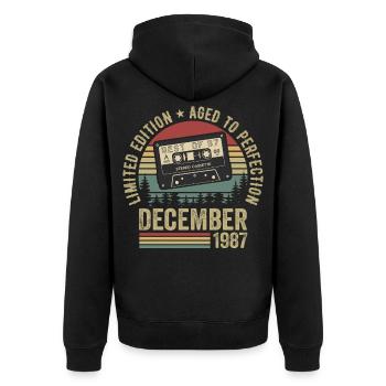 Dezember 1987 - Jahrestag Dezember 1987 - Unisex Premium Bio Zip Hoodie - Schwarz - Hinten - Nico (187cm)
