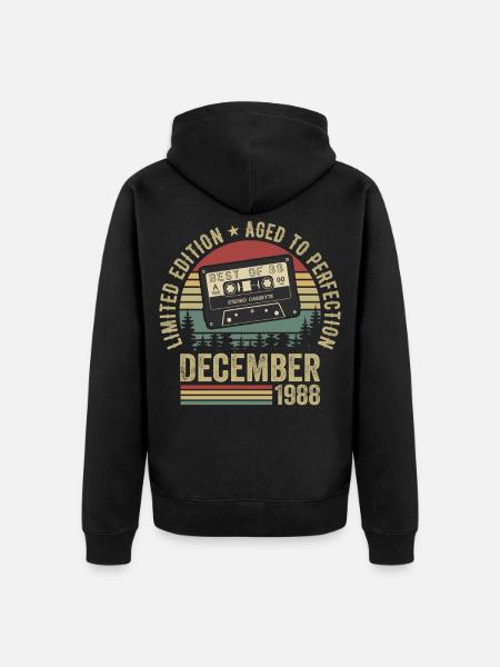 Décembre 1988 - Anniversaire Décembre 1988 - Veste à capuche bio Premium Unisexe - noir