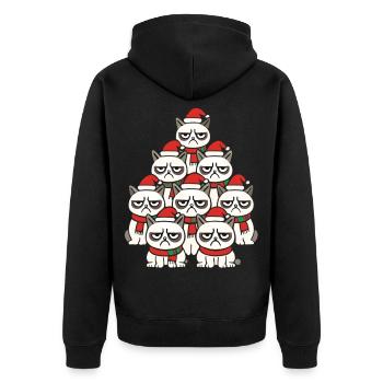 Grumpy Christmas Cats – Lustiges Katzen - Unisex Premium Organic Zip Hoodie - black - Back - Nico (187cm)