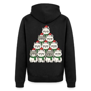 Grumpy Christmas Cats – Lustiges Katzen - Unisex Premium Organic Zip Hoodie - black - Back - Nico (187cm)