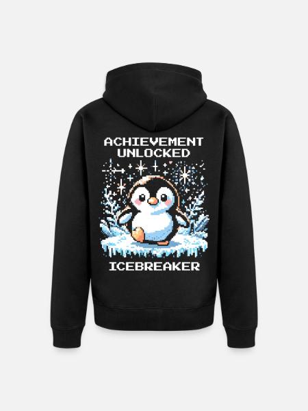 Achievement of Icebreaker | Penguin Gamer Humor - Unisex Premium Organic Zip Hoodie - black