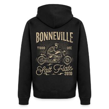 Bonneville Salt Flats Motorrad Geburtstag 2010 - Unisex Premium Bio Zip Hoodie - Schwarz - Hinten - Nico (187cm)