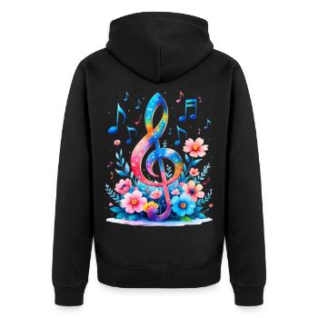Regenbogen Notenschlüssel Blumenkunst - Unisex Premium Bio Zip Hoodie - Schwarz - Hinten - Nico (187cm)