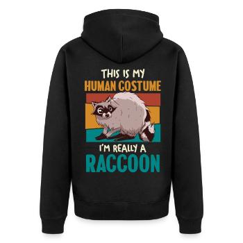 Raccoon Menschkostüm Humor - Unisex Premium Bio Zip Hoodie - Schwarz - Hinten - Nico (187cm)