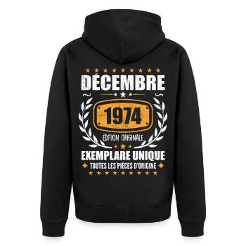 Décembre 1974 Anniversaire - Nées En Décembre 1974 - Veste à capuche bio Premium Unisexe - noir - Dos - Nico (187cm)
