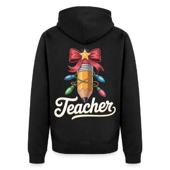 Geschenkidee für Lehrer zur Weihnachten - Unisex Premium Bio Zip Hoodie - Schwarz - Hinten - Nico (187cm)