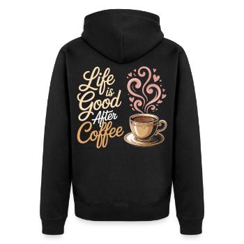 Kaffee-Liebhaber Shirt mit Spruch für Morgenmuffel - Veste à capuche bio Premium Unisexe - noir - Dos - Nico (187cm)
