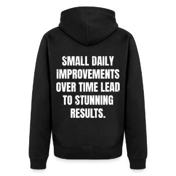 small daily improvements over time lead to stunnin - Unisex Premium Organic Zip Hoodie - black - Back - Nico (187cm)