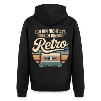 Ich bin Retro Kassette - Unisex Premium Bio Zip Hoodie - Schwarz - Hinten - Nico (187cm)