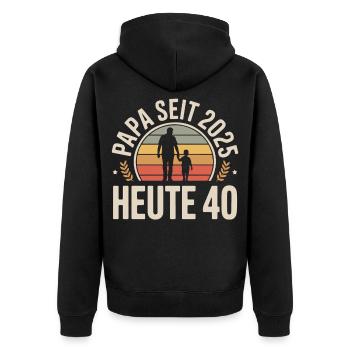 Papa Seit 2025 Heute 40 Vintage - Unisex Premium Bio Zip Hoodie - Schwarz - Hinten - Nico (187cm)