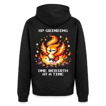 XP grinden, Respawn um Respawn | RPG Roguelike - Unisex Premium Bio Zip Hoodie - Schwarz - Hinten - Nico (187cm)