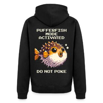 Pufferfish mode active: do not prick | Gaming - Unisex Premium Organic Zip Hoodie - black - Back - Nico (187cm)