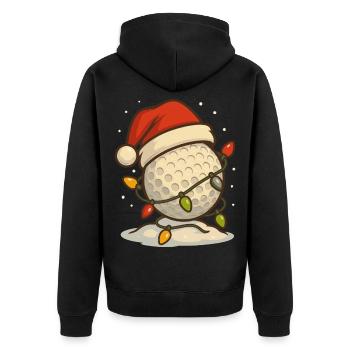Funny Golf Christmas Golf Ball Santa Hat - Unisex Premium Organic Zip Hoodie - black - Back - Nico (187cm)