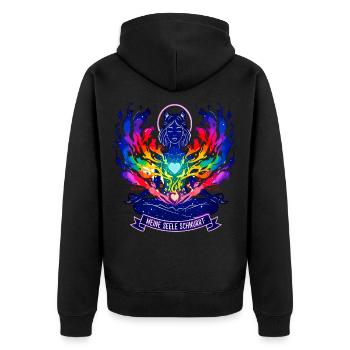Meine Seele Schnurrt - Yoga Katze Regenbogen - Unisex Premium Bio Zip Hoodie - Schwarz - Hinten - Nico (187cm)