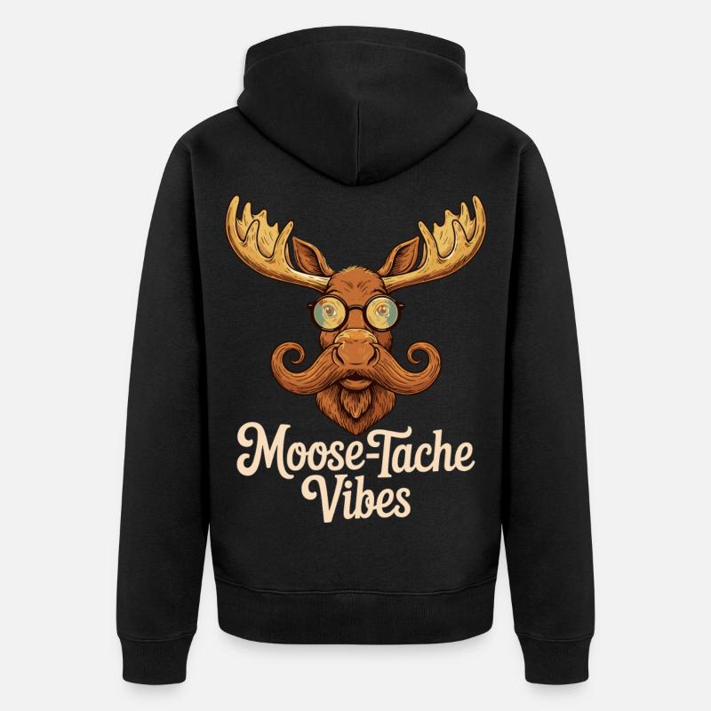 Humour Animal Élan Blague Moustache - Veste à capuche bio Premium Unisexe - noir