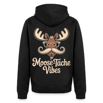Humor Animal Moose Joke Mustache - Unisex Premium Organic Zip Hoodie - black - Back - Nico (187cm)