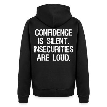 confidence is silent insecurities are loud - Unisex Premium Organic Zip Hoodie - black - Back - Nico (187cm)