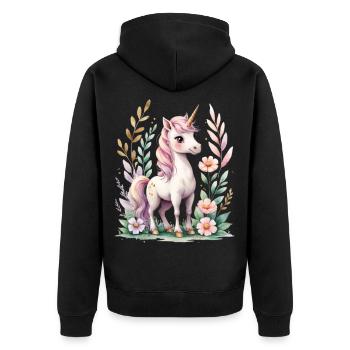 Licorne pastel avec cadre à fleurs - Veste à capuche bio Premium Unisexe - noir - Dos - Nico (187cm)