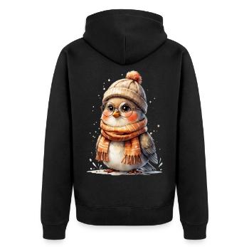 Poules d’hiver avec chapeau et écharpe - Veste à capuche bio Premium Unisexe - noir - Dos - Nico (187cm)