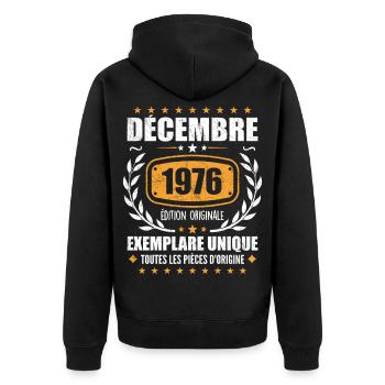 Décembre 1976 Anniversaire - Nées En Décembre 1976 - Veste à capuche bio Premium Unisexe - noir - Dos - Nico (187cm)