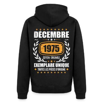 Décembre 1975 Anniversaire - Nées En Décembre 1975 - Veste à capuche bio Premium Unisexe - noir - Dos - Nico (187cm)