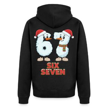6 7 Meme Weihnachten Lustig Sechs Sieben Geschenk - Unisex Premium Bio Zip Hoodie - Schwarz - Hinten - Nico (187cm)