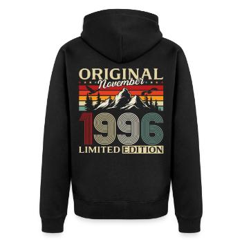 30ème Anniversaire Original Novembre Millésime 1996 - Veste à capuche bio Premium Unisexe - noir - Dos - Nico (187cm)