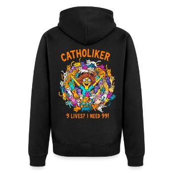 Katzoholiker - Nur noch eine Katze!  - Unisex Premium Bio Zip Hoodie - Schwarz - Hinten - Nico (187cm)