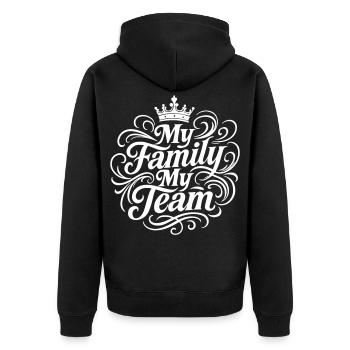 Ma famille, mon équipe - Veste à capuche bio Premium Unisexe - noir - Dos - Nico (187cm)
