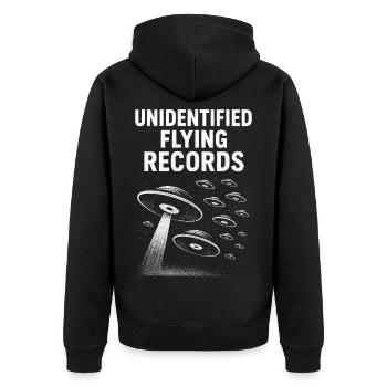 Shirt für DJs, Vinyl-Liebhaber und Musikfans - Unisex Premium Bio Zip Hoodie - Schwarz - Hinten - Nico (187cm)