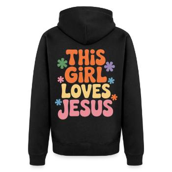 Cette fille aime Jésus – Rétro coloré - Veste à capuche bio Premium Unisexe - noir - Dos - Nico (187cm)