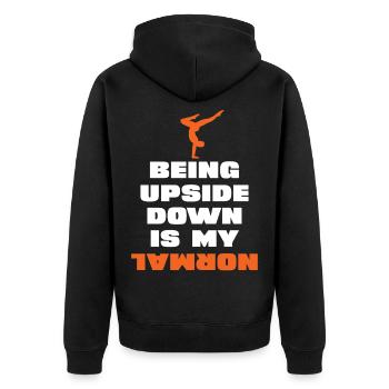 Upside Down Ist Mein Normal - Unisex Premium Bio Zip Hoodie - Schwarz - Hinten - Nico (187cm)