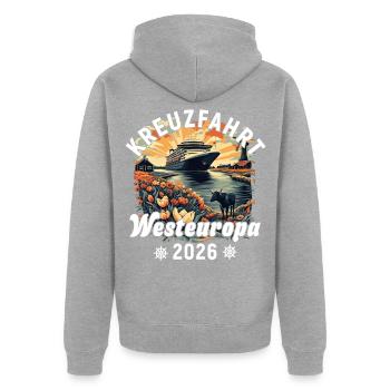 Croisière Europe de l’Ouest 2026 - Veste à capuche bio Premium Unisexe - gris chiné - Dos - Nico (187cm)