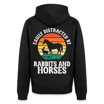 Kaninchen und Pferde Reiten - Unisex Premium Bio Zip Hoodie - Schwarz - Hinten - Nico (187cm)