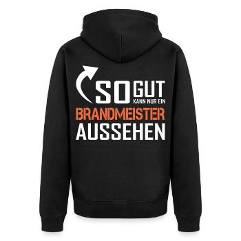 So gut kann nur ein Brandmeister aussehen - Unisex Premium Bio Zip Hoodie - Schwarz - Hinten - Nico (187cm)
