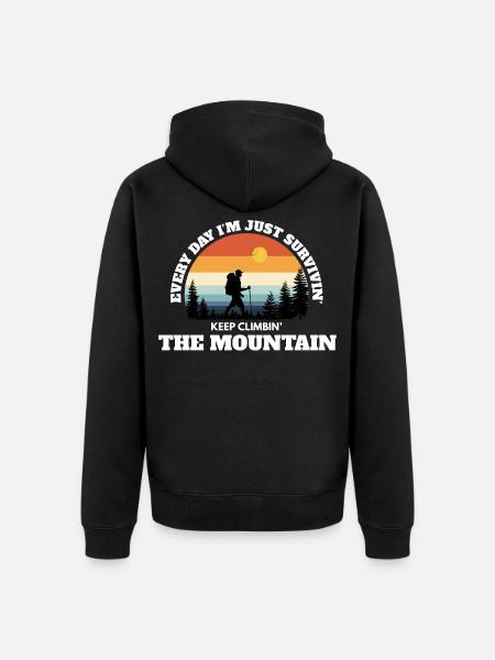 Keep Climbing The Mountain – Deep Adventure Sunset - Unisex Premium Organic Zip Hoodie - black