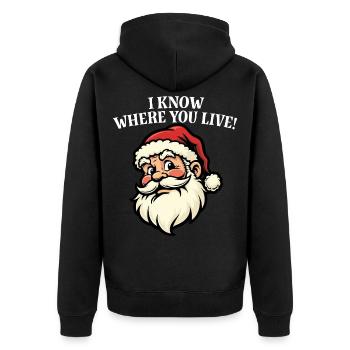 Je sais où tu habites - Père Noël - Veste à capuche bio Premium Unisexe - noir - Dos - Nico (187cm)