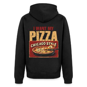 Plat profond Je veux ma pizza style Chicargo - Veste à capuche bio Premium Unisexe - noir - Dos - Nico (187cm)