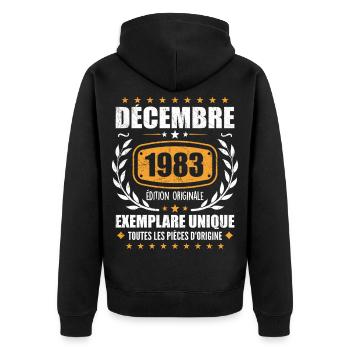 Décembre 1983 Anniversaire - Nées En Décembre 1983 - Veste à capuche bio Premium Unisexe - noir - Dos - Nico (187cm)