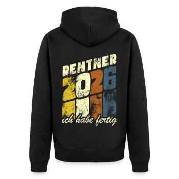 Rente 2026 | Retraite | Maison d’hôtes | J’ai fini - Veste à capuche bio Premium Unisexe - noir - Dos - Nico (187cm)